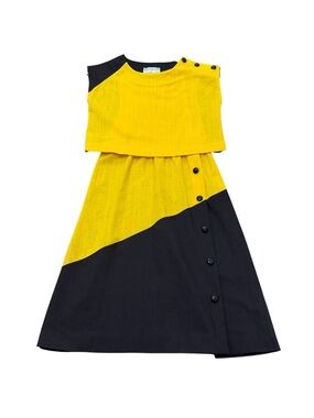 Vintage 1960s Cofas Closet Mod Colorblock Dress Black Yellow Petite
